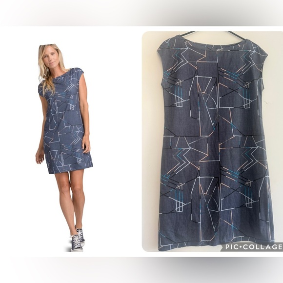 prAna Sanna Shift Dress Size S Jigsaw Geometric Purple Boatneck Stretch - Picture 1 of 4